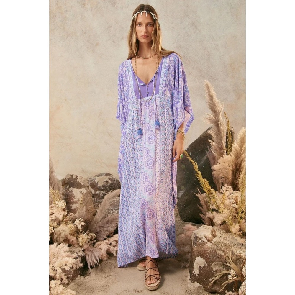 Spell Sannah Gown Lavender Purple Boho Maxi Kaftan Dress L